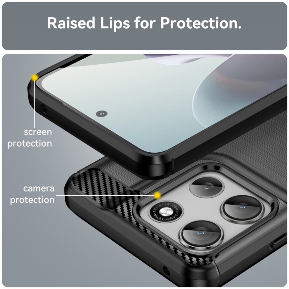 Husa pentru Motorola Moto G56, SKYDDAR INNOVATION, Carbon Silicone, din Silicon Slim, cu textura Fibra Carbon, set cu sticker, Negru - 2 | YEO