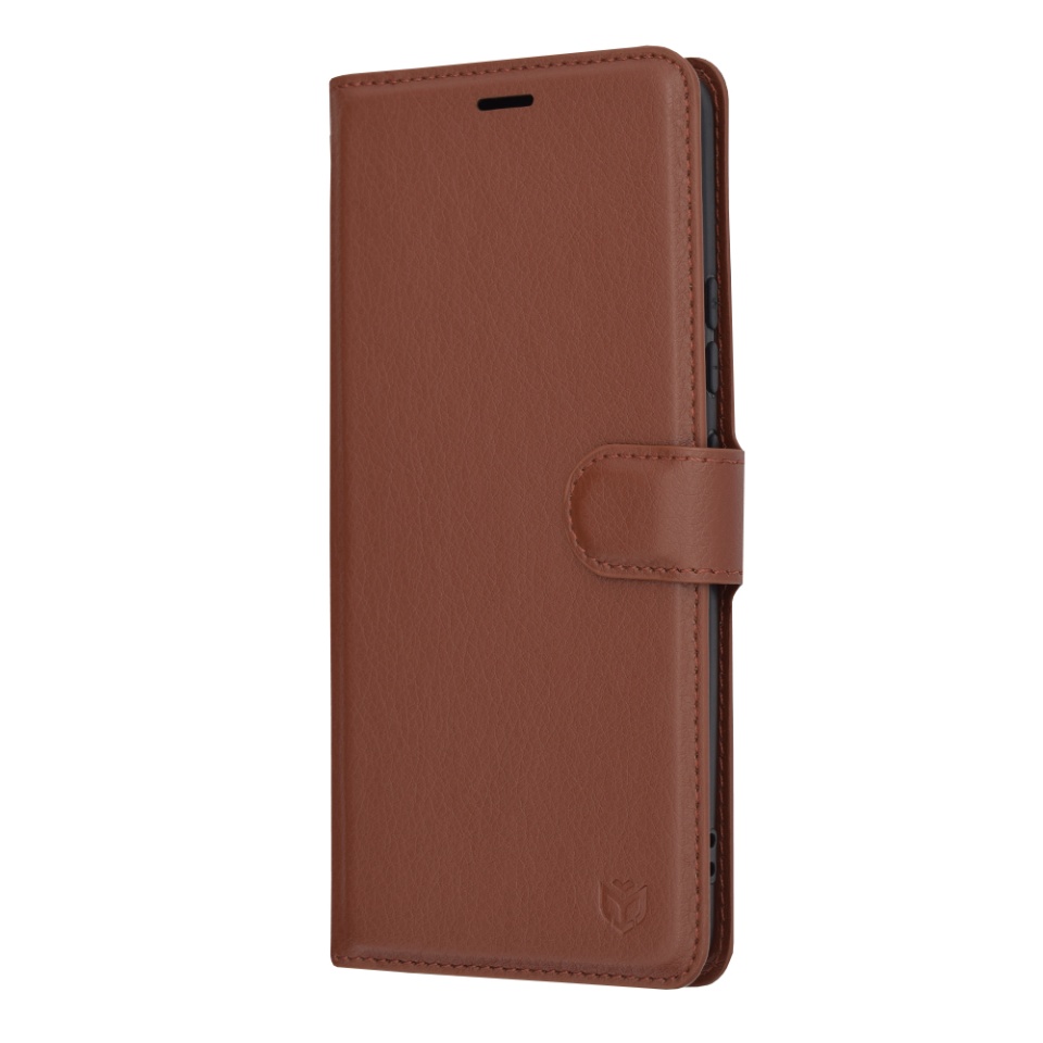 Husa pentru Motorola Moto G72, SKYDDAR INNOVATION, Leather Folio tip Carte, cu Portofel Interior, Finisaje Premium, set cu sticker, Maro - 3 | YEO