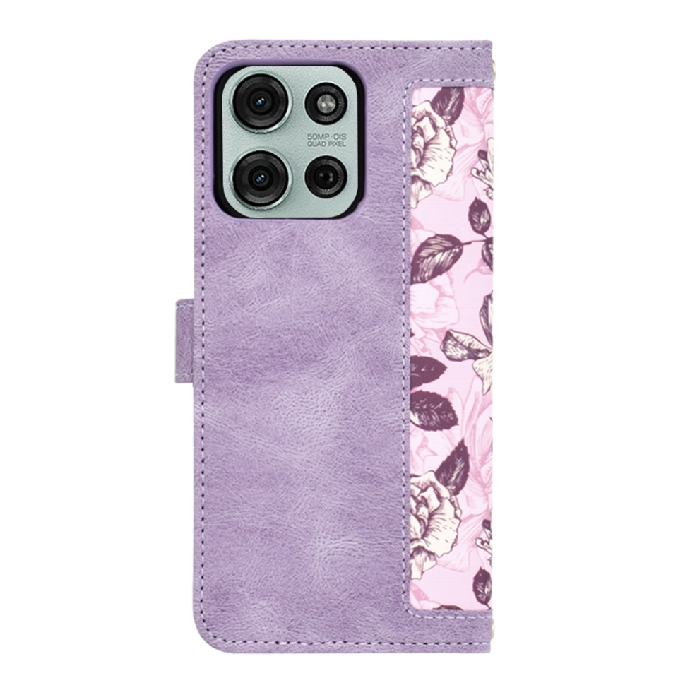 Husa pentru Motorola Moto G75, SKYDDAR INNOVATION, Flipcraft din Piele Ecologică, Stand Integrat, Buzunare pentru Carduri, set cu sticker, Mov - 2 | YEO