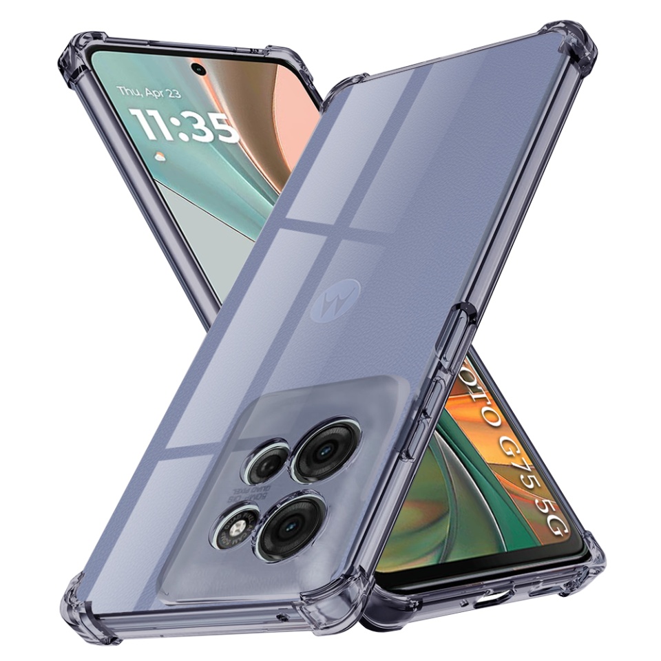 Husa pentru Motorola Moto G75, SKYDDAR INNOVATION, Shockproof Clear Silicone, Silicon Slim, set cu sticker, Fumuriu