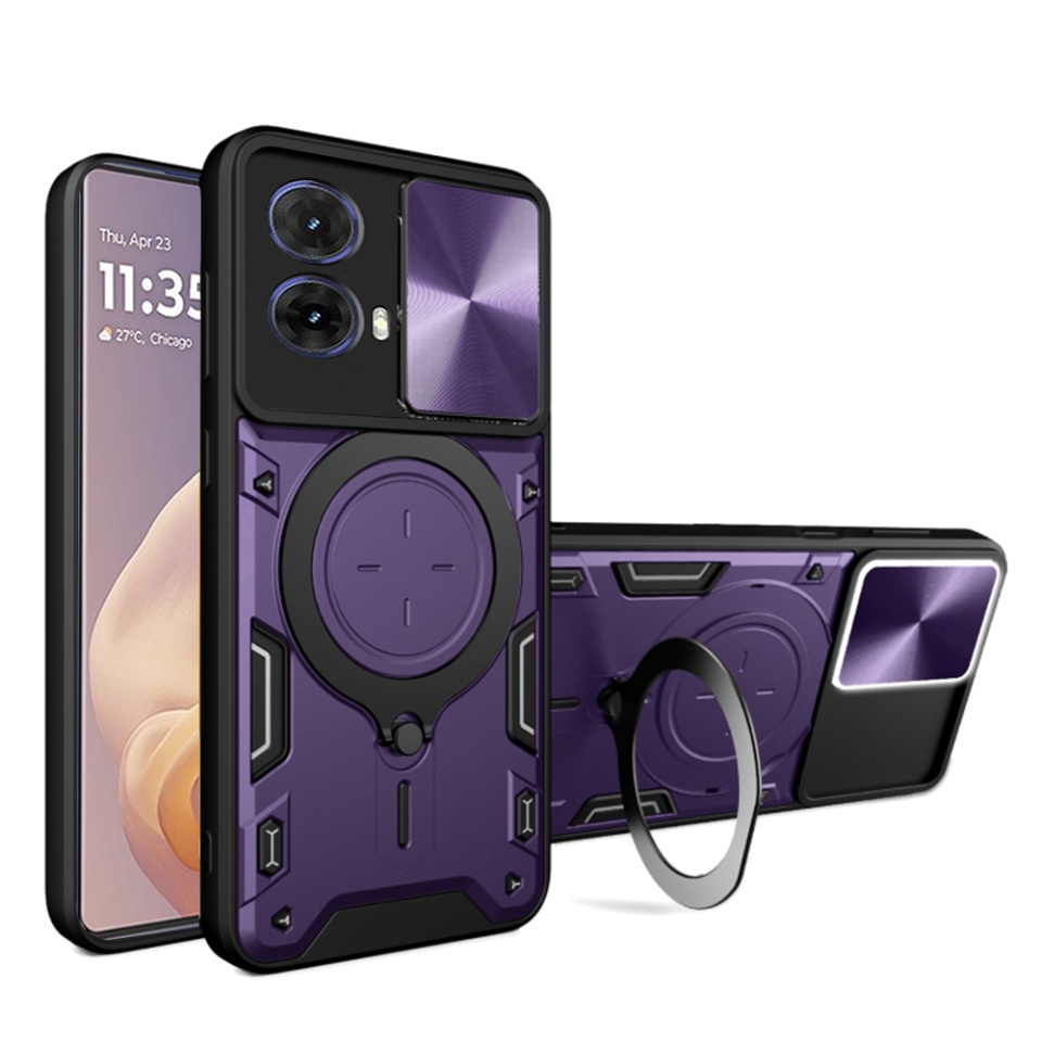 Husa pentru Motorola Moto G85, SKYDDAR INNOVATION, CamGuard Pro, Inel Magnetic, Protectie Camera, set cu sticker, Mov