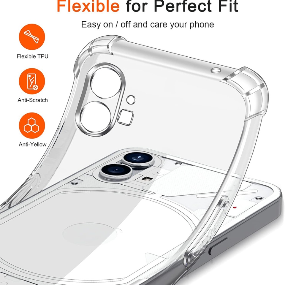Husa pentru Nothing Phone (1) , SKYDDAR INNOVATION, Shockproof Clear din Silicon Slim, Transparenta, set cu sticker - 1 | YEO
