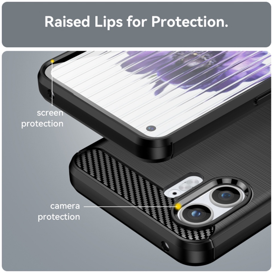 Husa pentru Nothing Phone (2), SKYDDAR INNOVATION, Carbon Silicone, din Silicon Slim, cu textura Fibra Carbon, set cu sticker, Negru - 3 | YEO