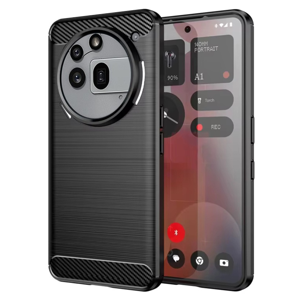 Husa pentru Nothing Phone (3a) Pro, SKYDDAR INNOVATION, Carbon Silicone, din Silicon Premium, Slim, cu textura Fibra Carbon, Negru, set cu sticker