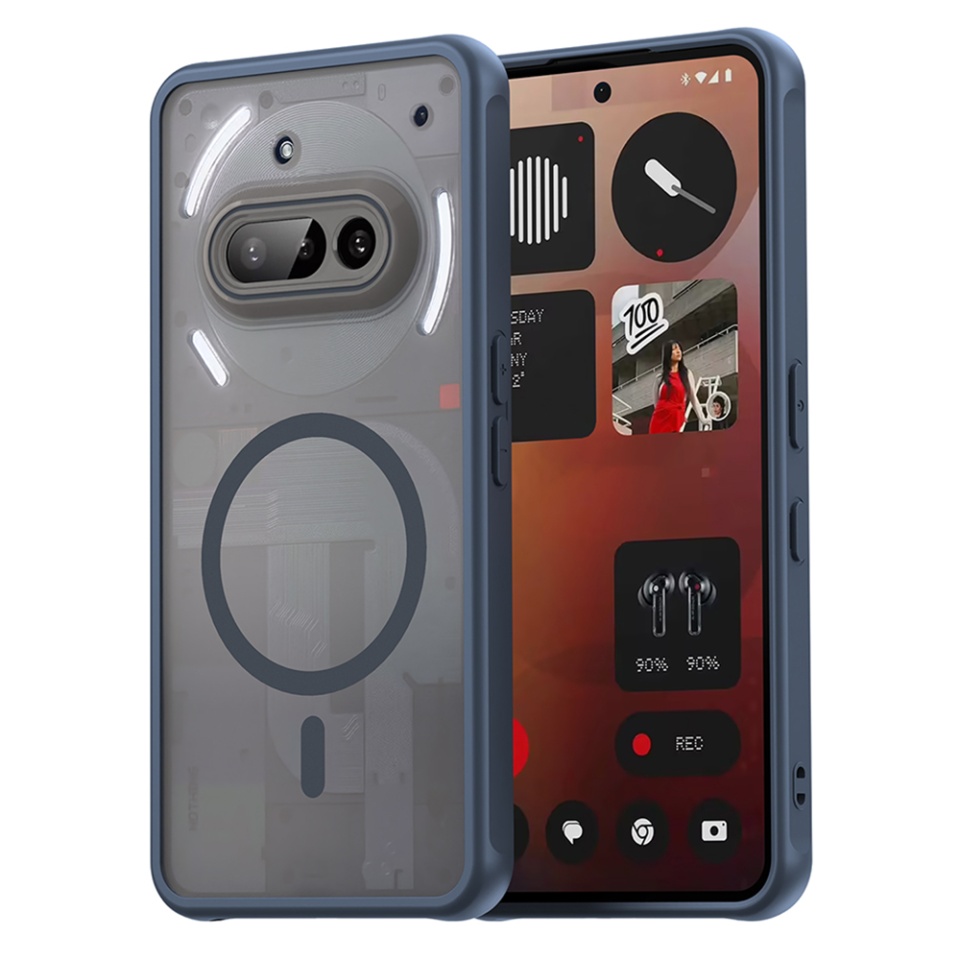 Husa pentru Nothing Phone (3a), SKYDDAR INNOVATION, HaloFrost MagSafe II, Antisoc, set cu sticker, Bleumarin