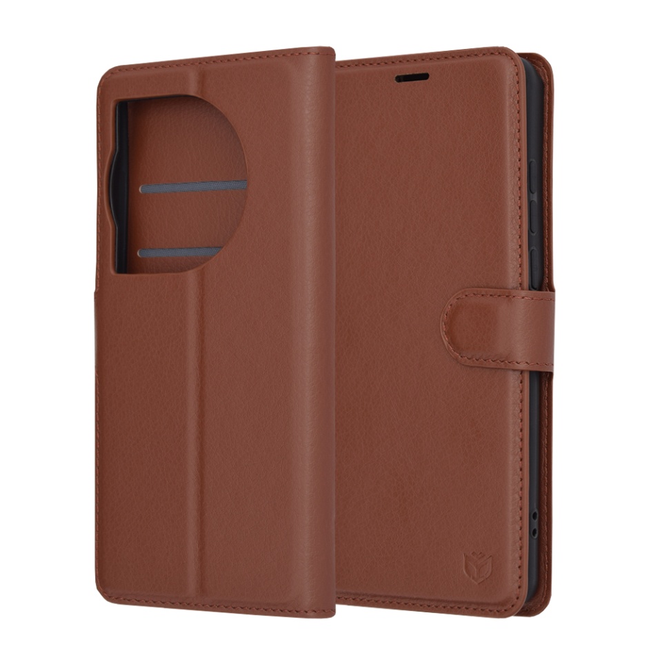 Husa pentru OnePlus 12 tip Carte, cu Portofel Interior, Finisaje Premium, SKYDDAR Leather Wallet - Maro