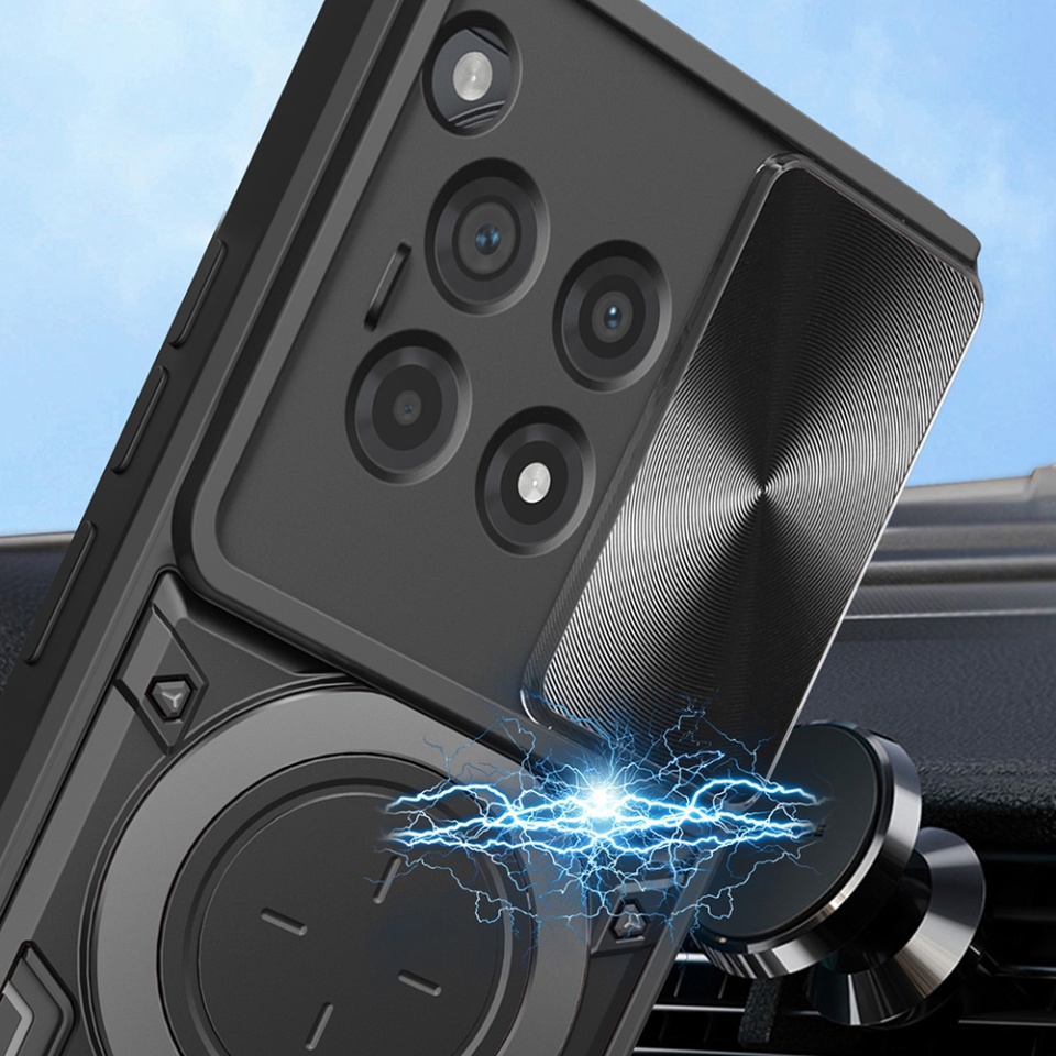 Husa pentru OnePlus 12R, SKYDDAR INNOVATION, CamGuard Pro, Inel Magnetic, Protectie Camera, set cu sticker, Negru - 2 | YEO