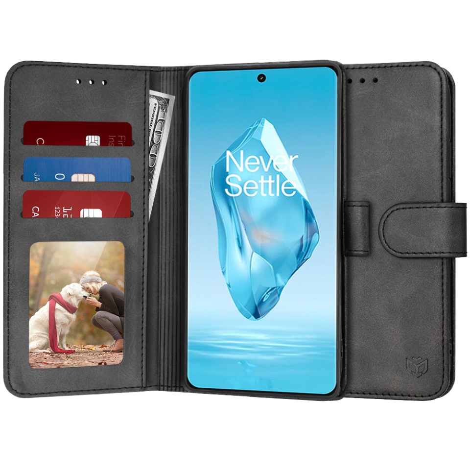 Husa pentru OnePlus 12R, SKYDDAR INNOVATION, Diary Book, tip carte, cu Portofel Interior, Antisoc, Negru, set cu sticker