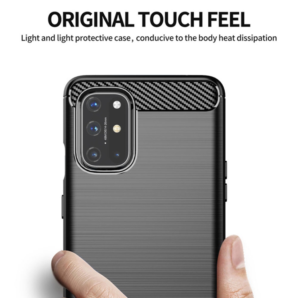 Husa pentru OnePlus 9, SKYDDAR INNOVATION, Carbon Silicone, din Silicon Slim, cu textura Fibra Carbon, set cu sticker, Negru - 1 | YEO