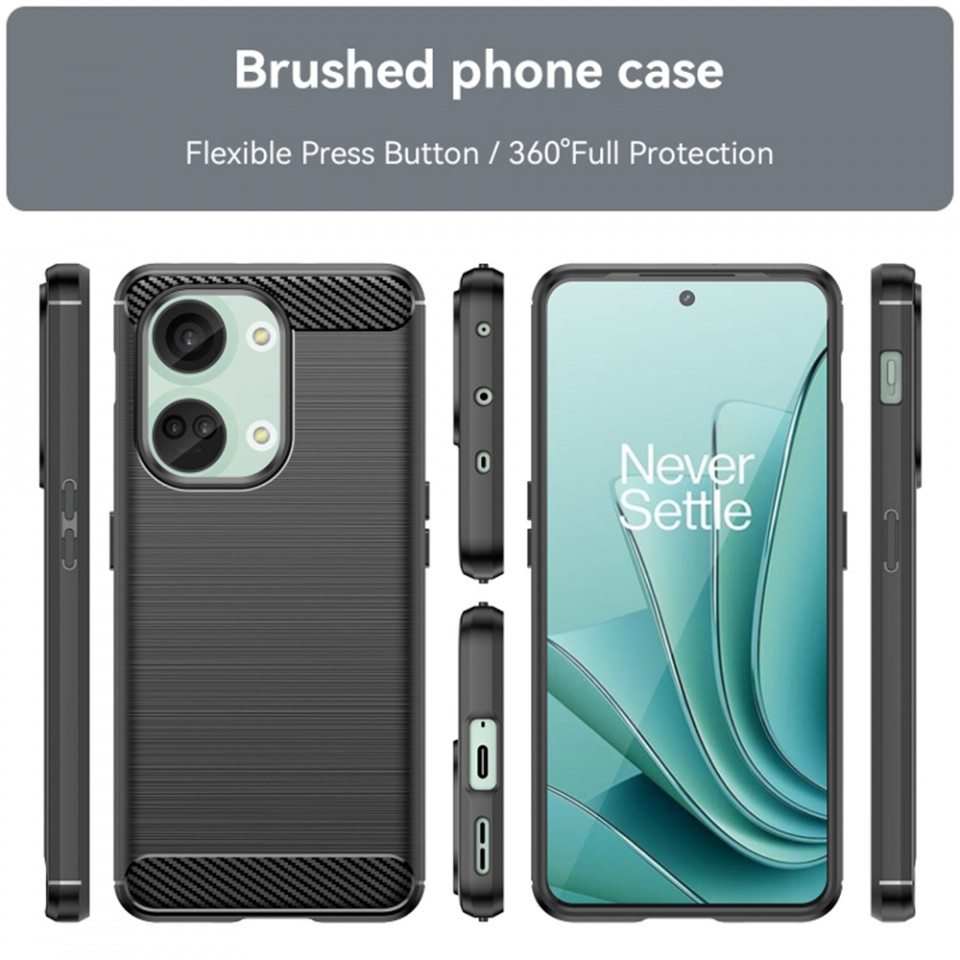 Husa pentru OnePlus Nord 3 din silicon, Slim, cu textura Fibra Carbon - Negru - 1 | YEO