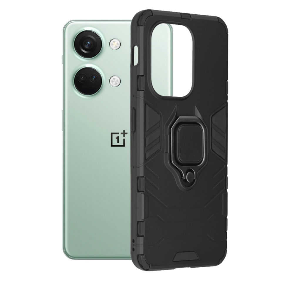 Husa pentru OnePlus Nord 3, SKYDDAR INNOVATION, Silicone Shield, cu Inel Magnetic, Antisoc, set cu sticker, Negru