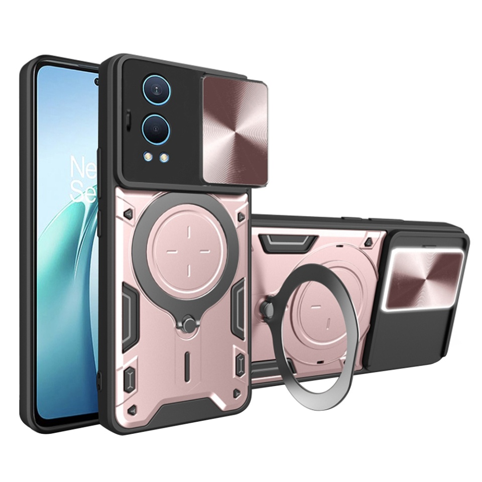 Husa pentru OnePlus Nord CE4 Lite, SKYDDAR INNOVATION, CamGuard Pro, Inel Magnetic, Protectie Camera, set cu sticker, Roz auriu