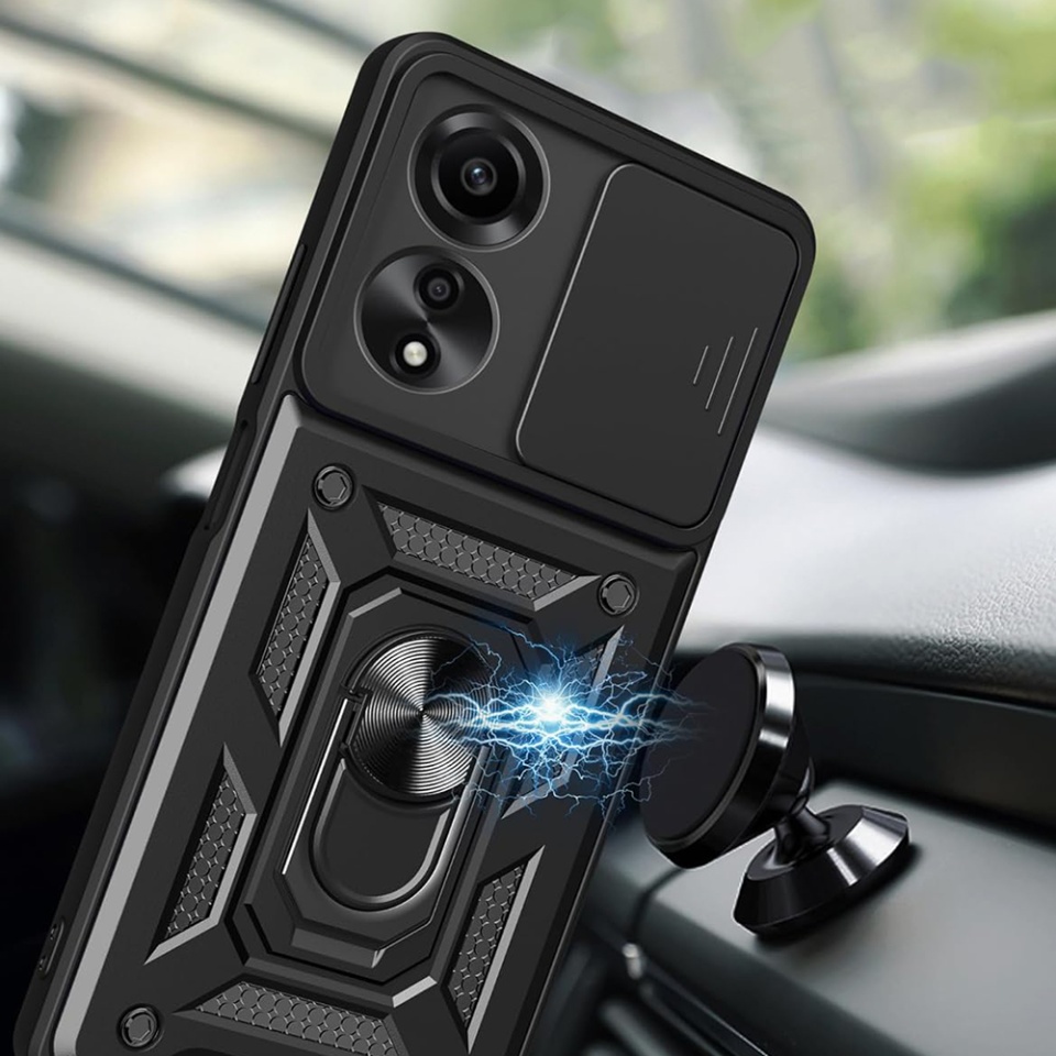 Husa pentru Oppo A40 4G / A60 5G, SKYDDAR INNOVATION, CamShield, Inel magnetic, set cu sticker, Negru - 3 | YEO