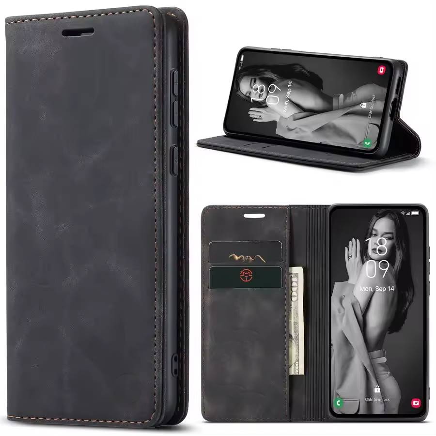 Husa pentru Oppo A40 4G / A60 5G tip Carte, din piele Eco Premium, cu Portofel Interior, SKYDDAR Soft Wallet - Negru