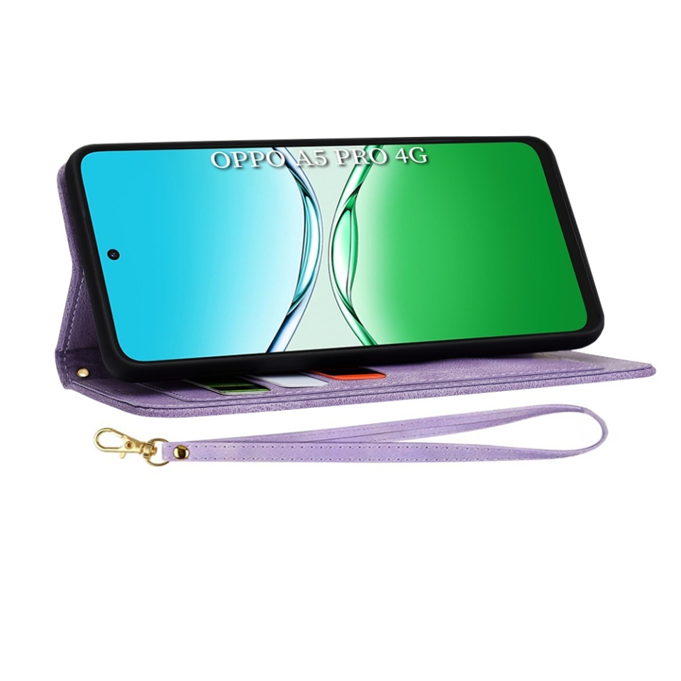 Husa pentru Oppo A5 Pro 5G / A5 Pro 4G, SKYDDAR INNOVATION, Flipcraft din Piele Ecologică, Stand Integrat, Buzunare pentru Carduri, set cu sticker, Mov - 1 | YEO