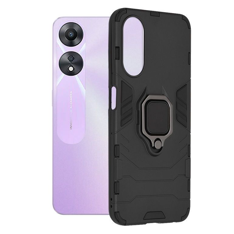 Husa pentru Oppo A58 5G / A78 5G, SKYDDAR INNOVATION, Silicone Shield, cu Inel Magnetic, Antisoc, set cu sticker, Negru