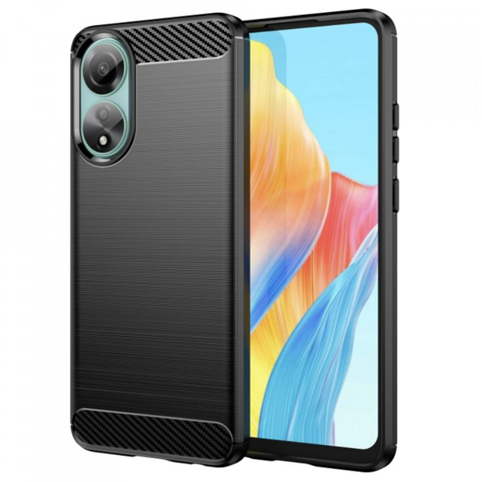 Husa pentru Oppo A78 4G din silicon, Slim, cu textura Fibra Carbon - Negru