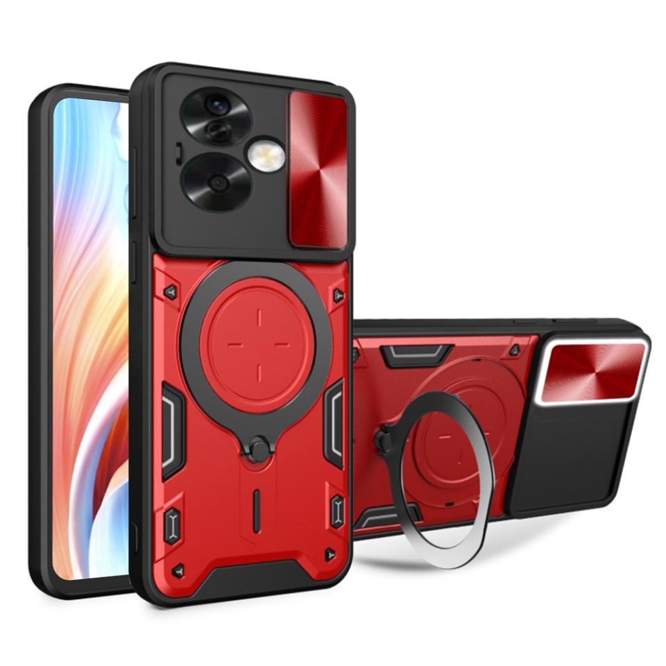 Husa pentru Oppo A79 5G / OnePlus Nord N30 SE, SKYDDAR INNOVATION, CamGuard Pro, Inel Magnetic, Protectie Camera, set cu sticker, Rosu