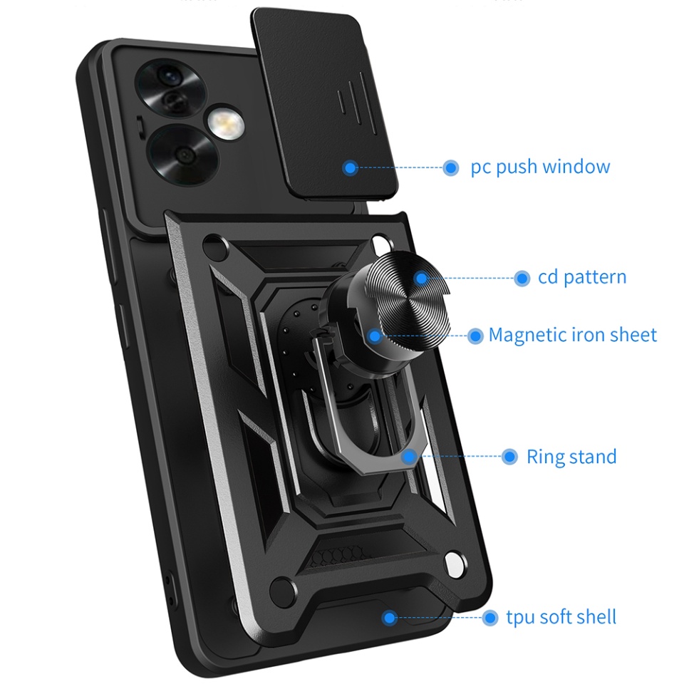 Husa pentru Oppo A79 5G / OnePlus Nord N30 SE, SKYDDAR INNOVATION, CamShield, Inel magnetic, set cu sticker, Verde - 2 | YEO