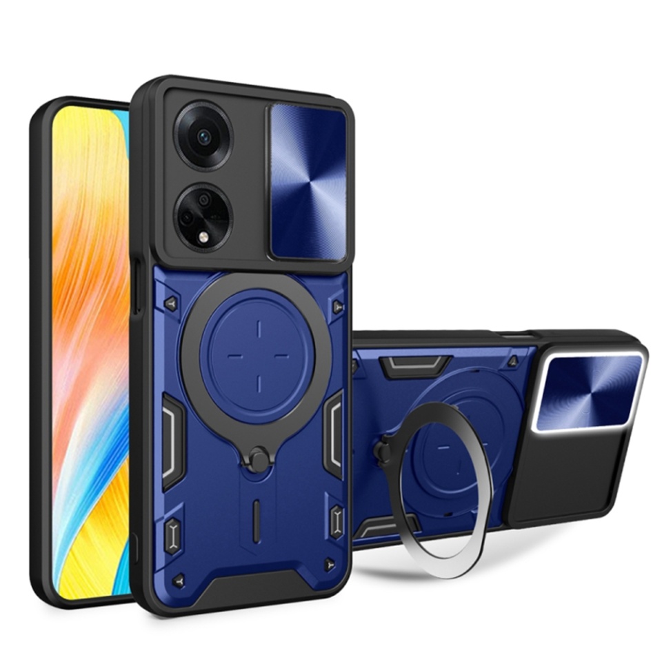 Husa pentru Oppo A98 5G, cu inel magnetic si suport ajustabil, protecție completa camera, SKDR SafeCover - Albastru