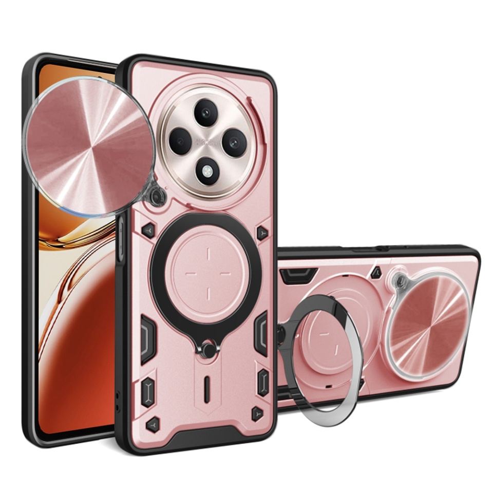 Husa pentru Oppo Reno12 F 5G / Reno12 FS 5G / Reno12 F 4G / Reno12 FS 4G, SKYDDAR INNOVATION, CamGuard Pro, Inel Magnetic, Protectie Camera, set cu sticker, Roz auriu