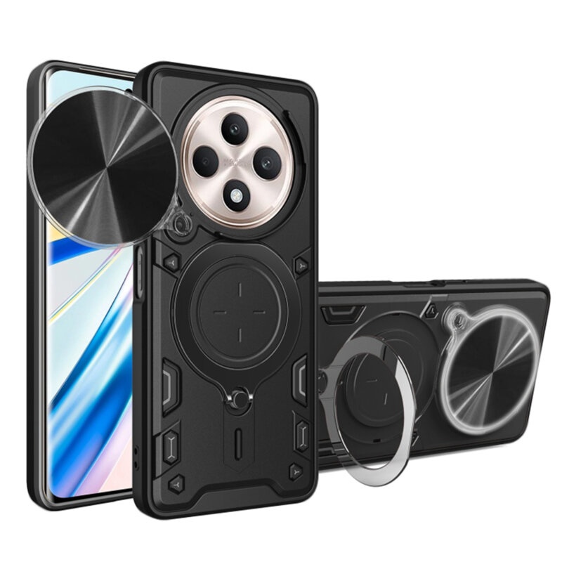 Husa pentru Oppo Reno12 F / Reno12 FS, cu inel magnetic si suport ajustabil, protectie completa camera, SKDR SafeCover - Negru