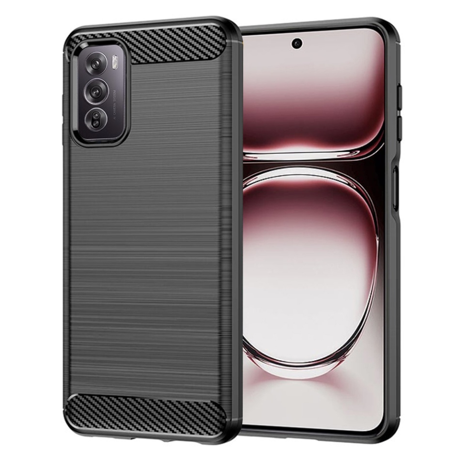 Husa pentru Oppo Reno12 Pro din Silicon Premium, Slim, cu textura Fibra Carbon - Negru