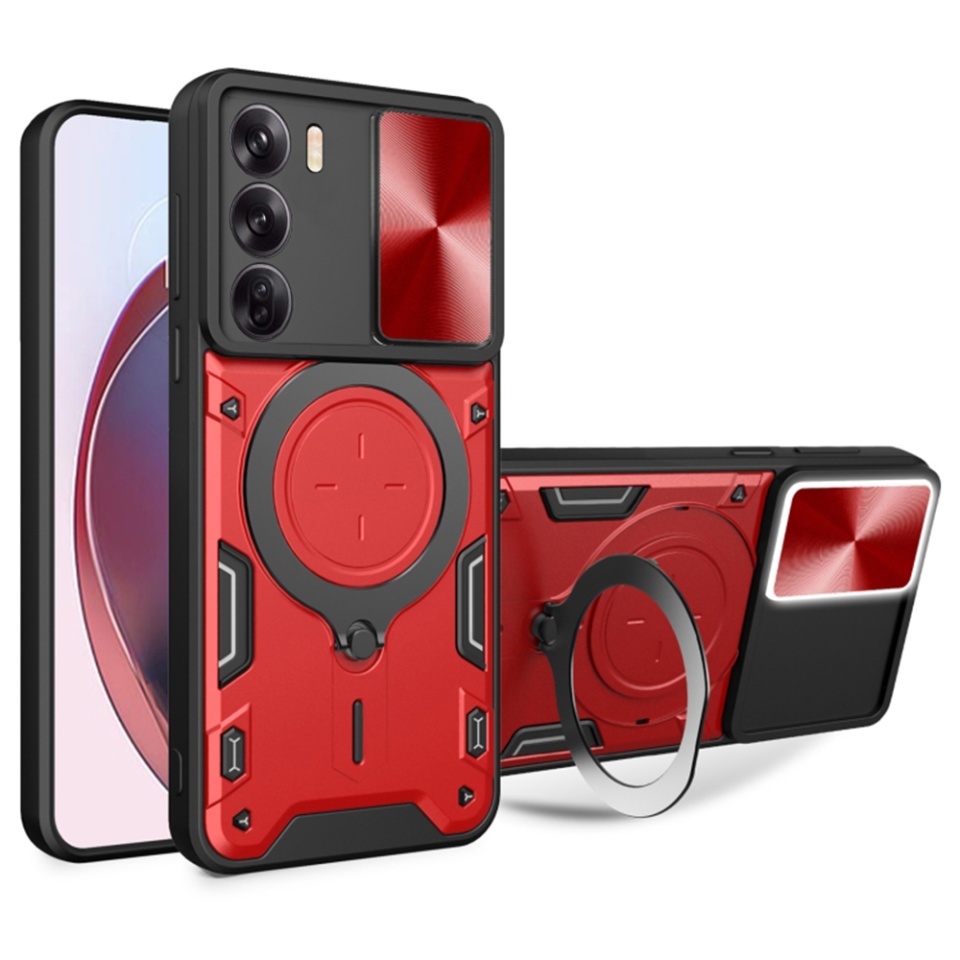Husa pentru Oppo Reno12 Pro, SKYDDAR INNOVATION, CamGuard Pro, Inel Magnetic, Protectie Camera, set cu sticker, Rosu