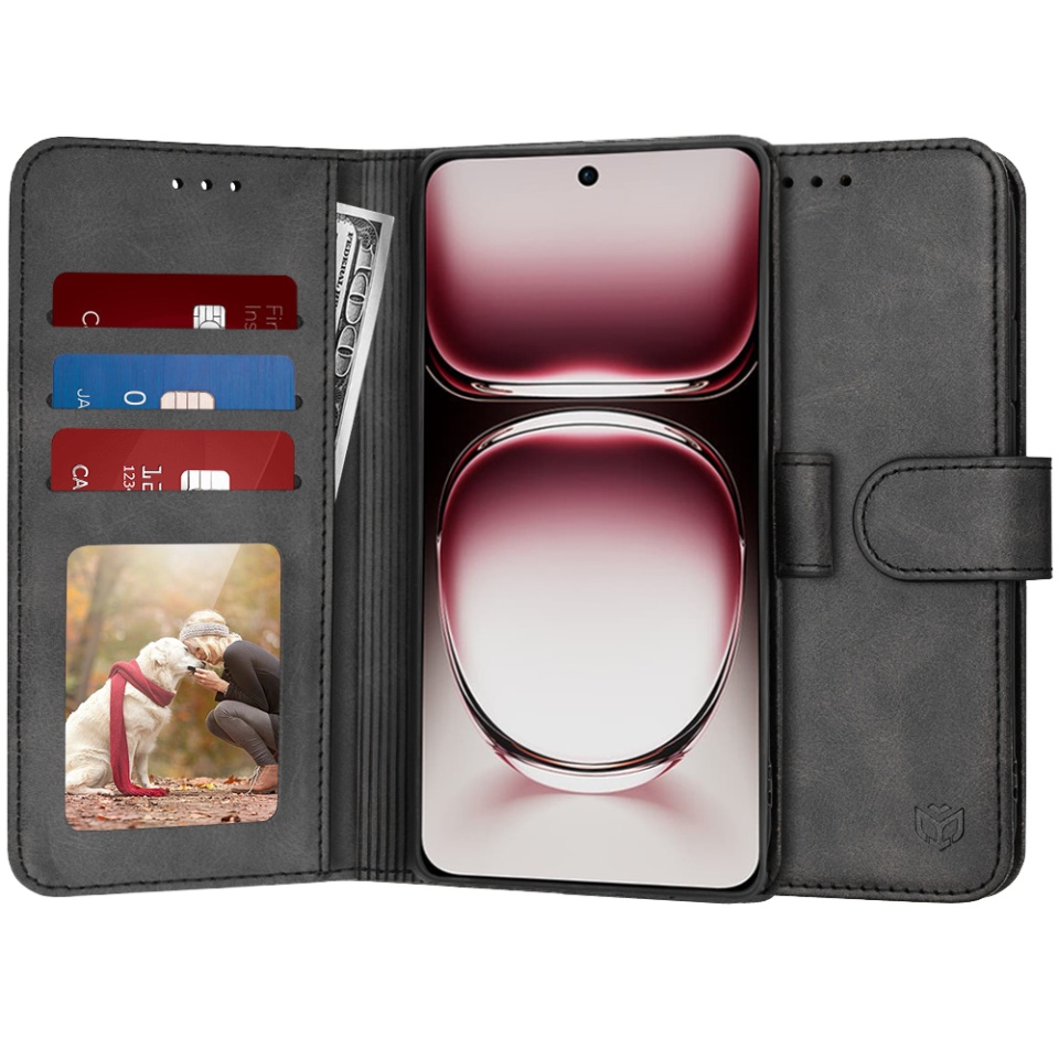 Husa pentru Oppo Reno12 Pro, SKYDDAR INNOVATION, Diary Book, tip carte, cu Portofel Interior, Antisoc, Negru, set cu sticker