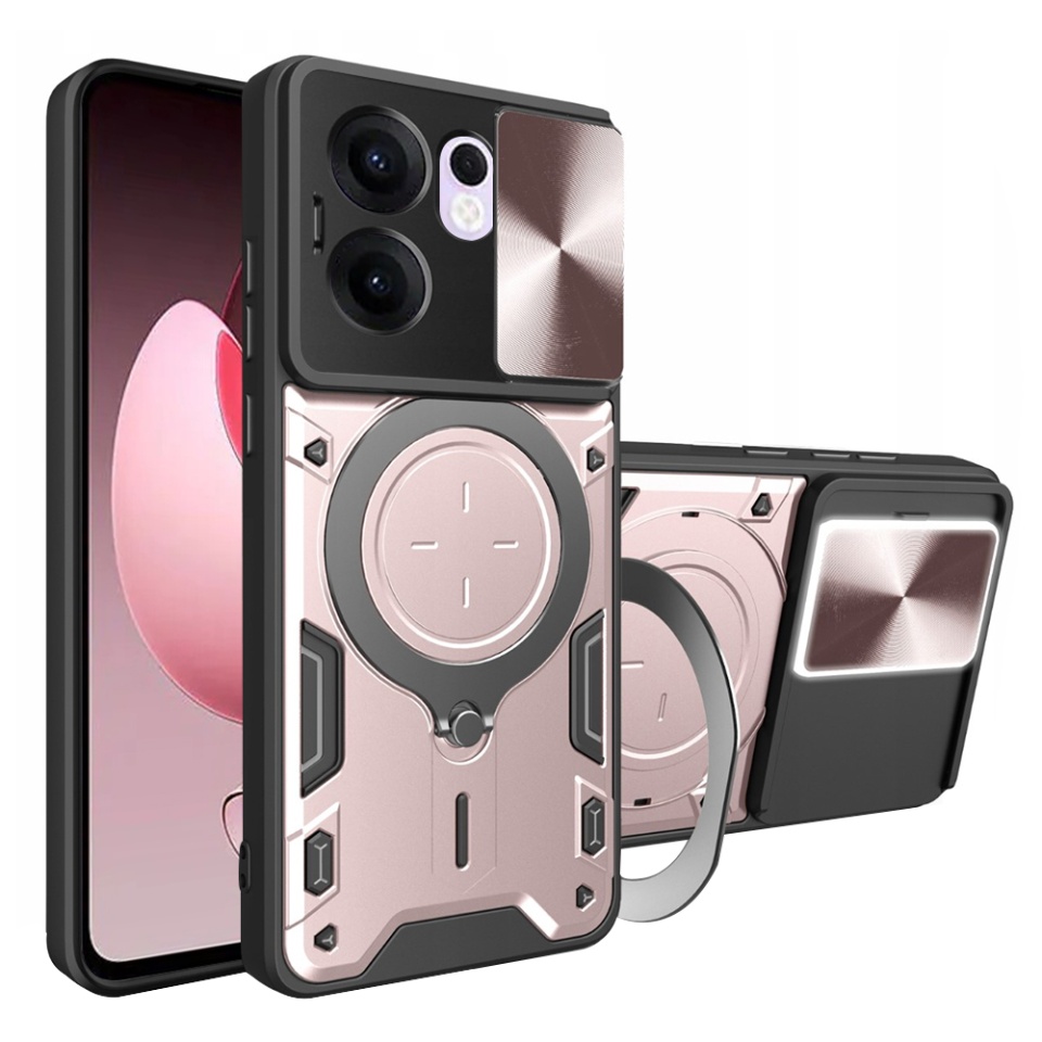 Husa pentru Oppo Reno13 F 4G / Reno13 F 5G / Reno13 FS 5G, SKYDDAR INNOVATION, SafeCover cu Inel Magnetic, Protectie Camera, set cu sticker, Roz auriu
