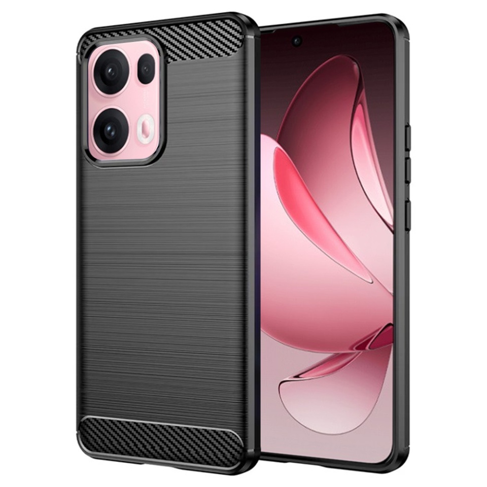 Husa pentru Oppo Reno13 Pro din Silicon Premium, Slim, cu textura Fibra Carbon cu sticker - Negru