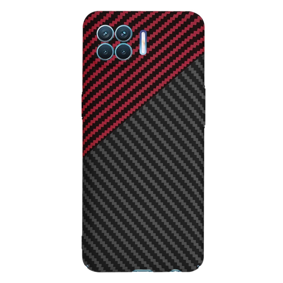 Husa pentru Oppo Reno4 Lite, SKYDDAR INNOVATION, textura carbon, Carbonite FiberShell, set cu sticker, Rosu inchis, - 2 | YEO
