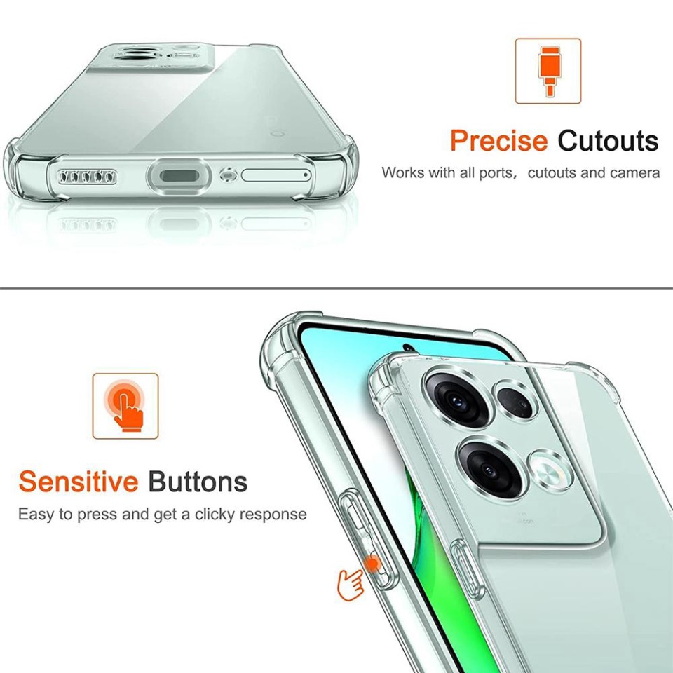 Husa pentru Oppo Reno8 Pro , SKYDDAR INNOVATION, Shockproof Clear din Silicon Slim, Transparenta, set cu sticker - 1 | YEO