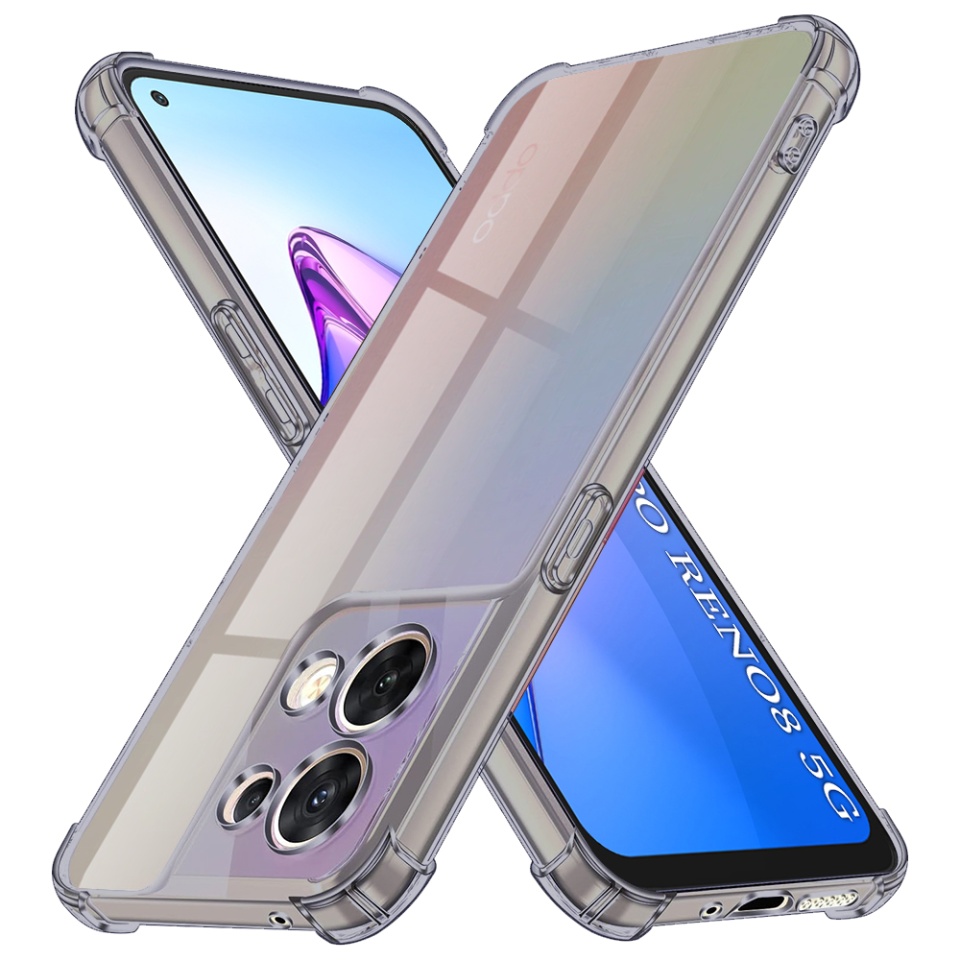 Husa pentru Oppo Reno8, SKYDDAR INNOVATION, Shockproof Clear Silicone, Silicon Slim, set cu sticker, Fumuriu