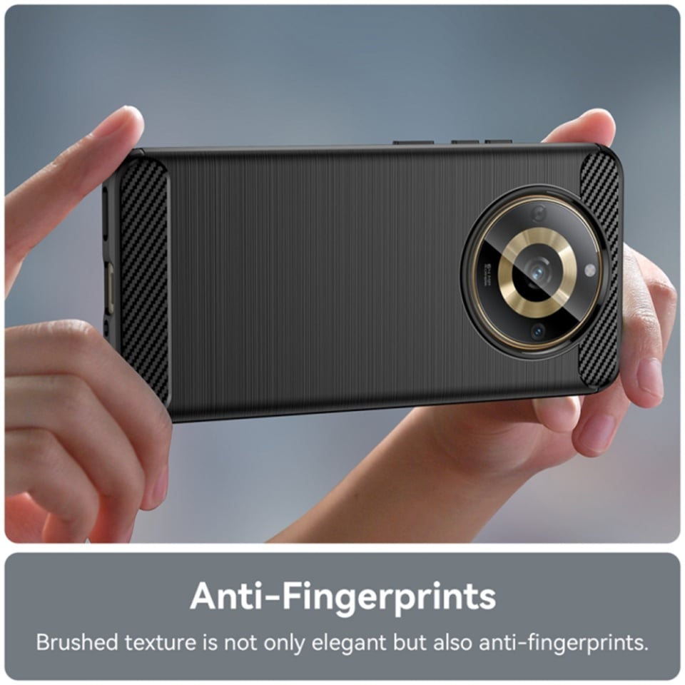 Husa pentru Realme 11, SKYDDAR INNOVATION, Carbon Silicone, din Silicon Slim, cu textura Fibra Carbon, set cu sticker, Negru - 1 | YEO