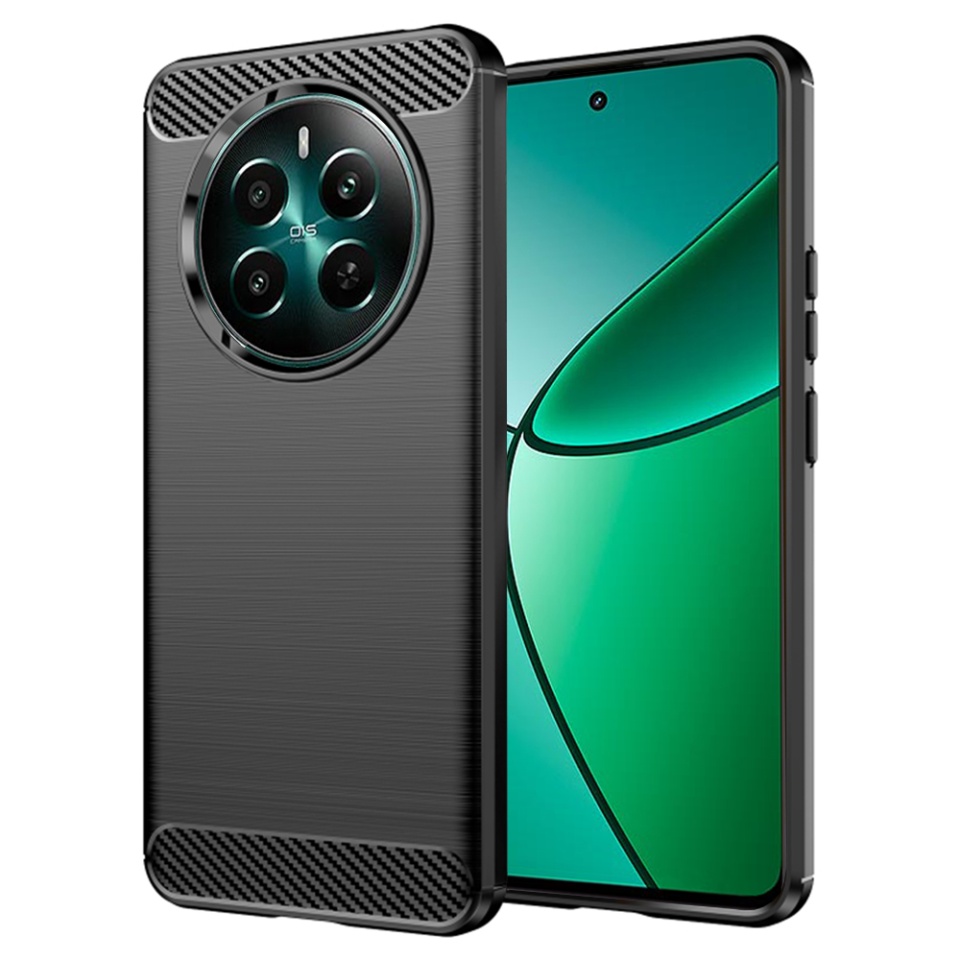 Husa pentru Realme 12+ din Silicon Premium, Slim, cu textura Fibra Carbon - Negru