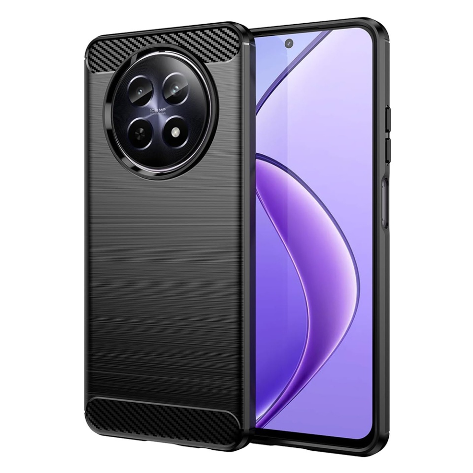 Husa pentru Realme 12x / 12 din Silicon Premium, Slim, cu textura Fibra Carbon - Negru