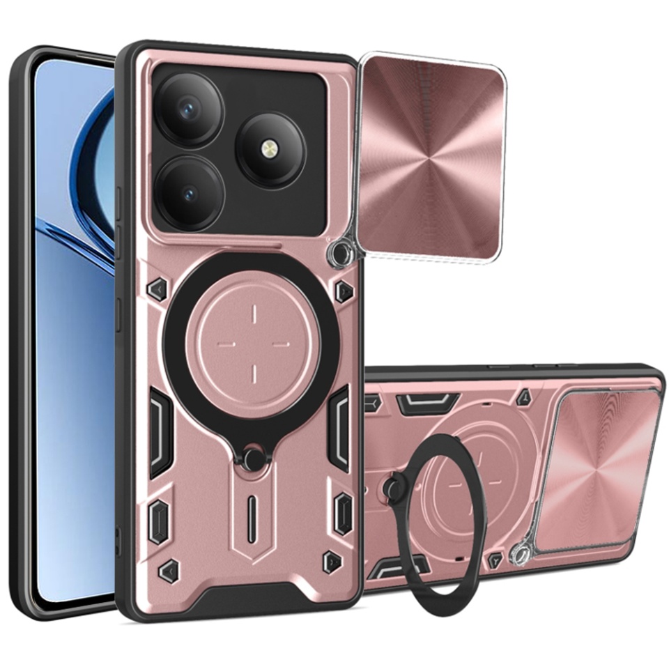 Husa pentru Realme C63 / C61, SKYDDAR INNOVATION, CamGuard Pro, Inel Magnetic, Protectie Camera, set cu sticker, Roz auriu