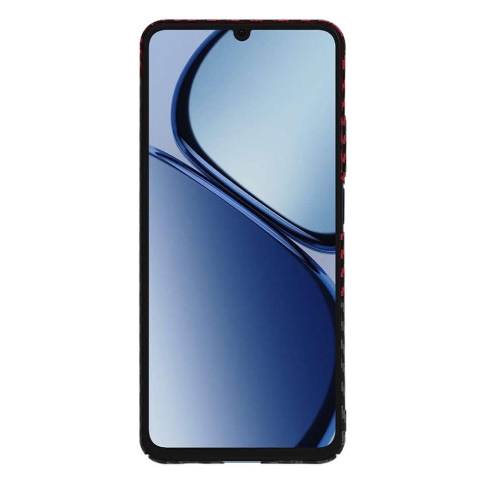 Husa pentru Realme C63 / C61, SKYDDAR INNOVATION, textura carbon, Carbonite FiberShell, set cu sticker, Rosu inchis, - 1 | YEO