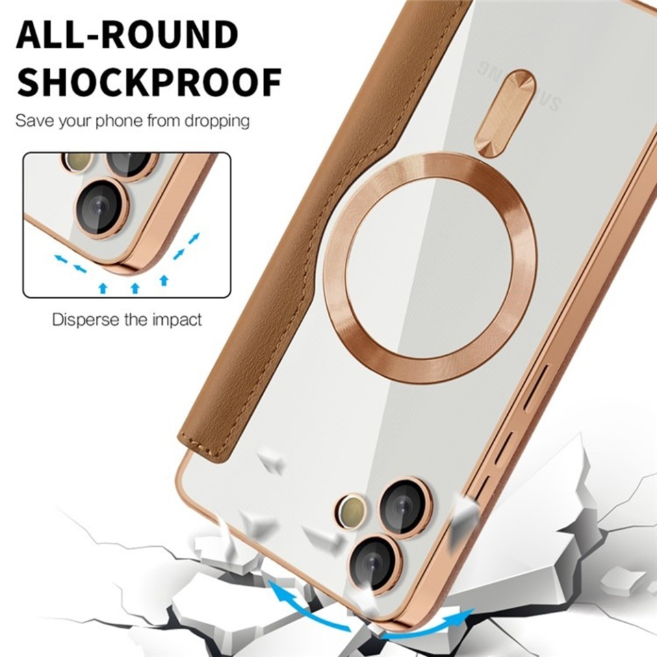 Husa pentru Samsung Galaxy A05 tip carte, SKYDDAR INOVATION, SmartMag Book, Magsafe, RFiD, Suport Carduri, set cu sticker, Maro - 3 | YEO