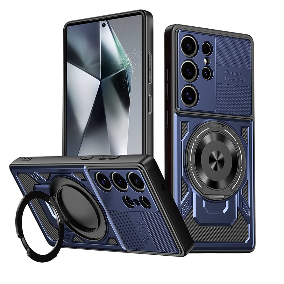 Husa pentru Samsung Galaxy A05s, SKYDDAR INNOVATION, RuggedCam, Inel magnetic antisoc, set cu sticker, Albastru
