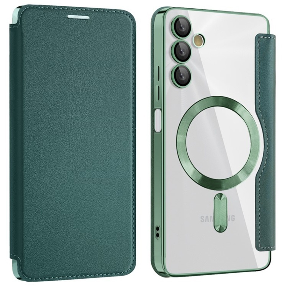 Husa pentru Samsung Galaxy A05s tip carte, SKYDDAR INOVATION, SmartMag Book, Magsafe, RFiD, Suport Carduri, set cu sticker, Verde - 1 | YEO