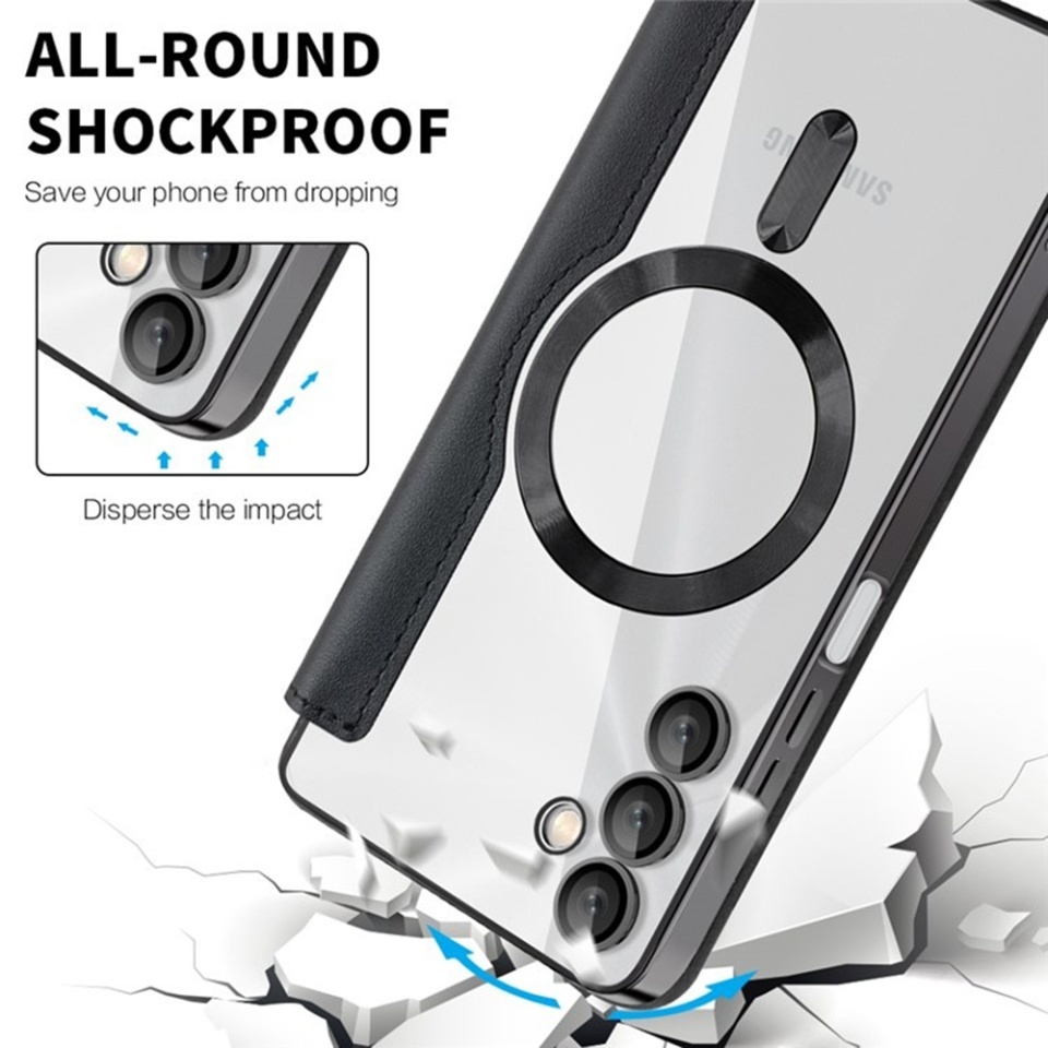 Husa pentru Samsung Galaxy A05s tip carte, SKYDDAR INOVATION, SmartMag Book, Magsafe, RFiD, Suport Carduri, set cu sticker, Negru - 3 | YEO