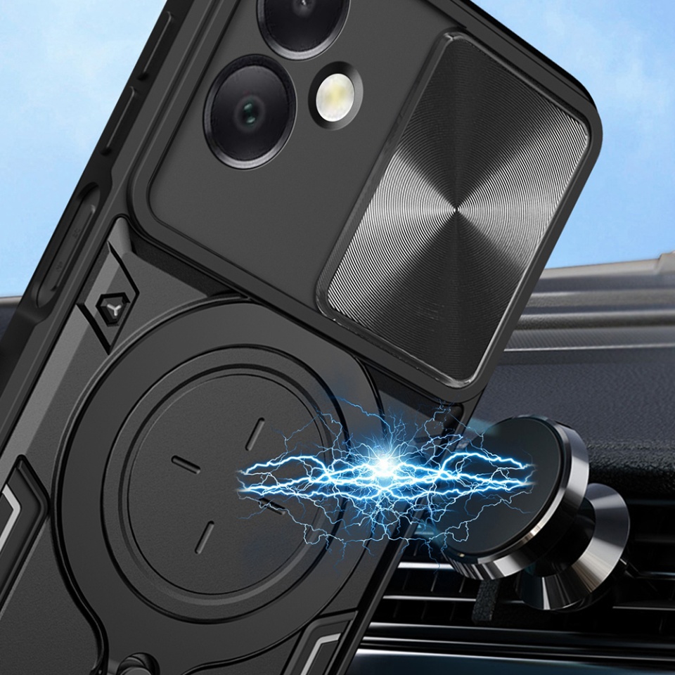 Husa pentru Samsung Galaxy A06, cu inel magnetic si suport ajustabil, protectie completa camera, SKDR SafeCover - Negru - 3 | YEO