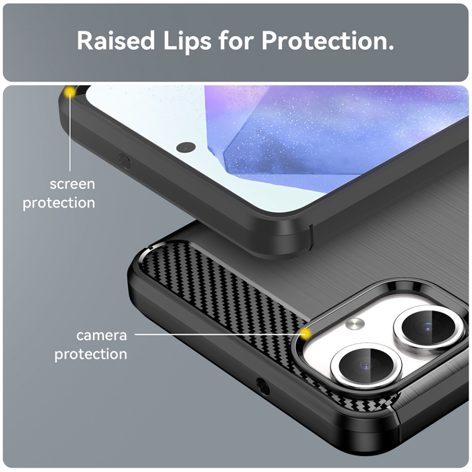 Husa pentru Samsung Galaxy A06 din Silicon Premium, Slim, cu textura Fibra Carbon - Negru - 1 | YEO