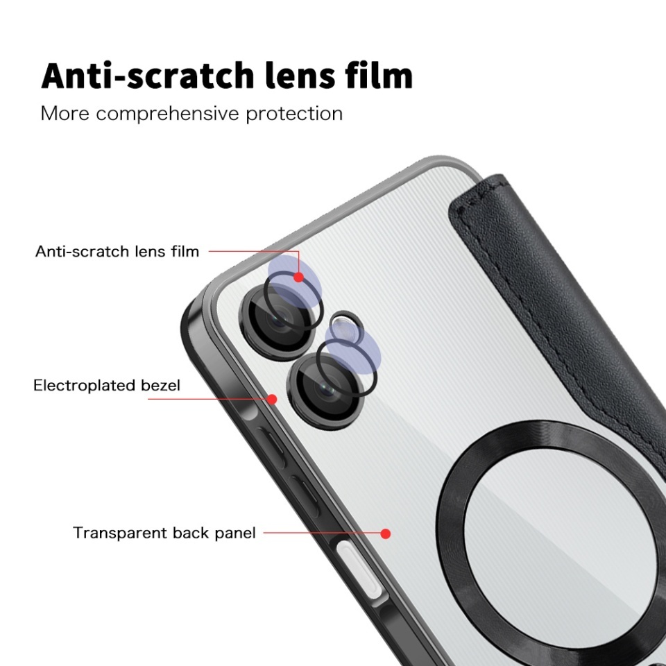 Husa pentru Samsung Galaxy A06 tip carte, SKYDDAR INOVATION, SmartMag Book, Magsafe, RFiD, Suport Carduri, set cu sticker, Negru - 2 | YEO
