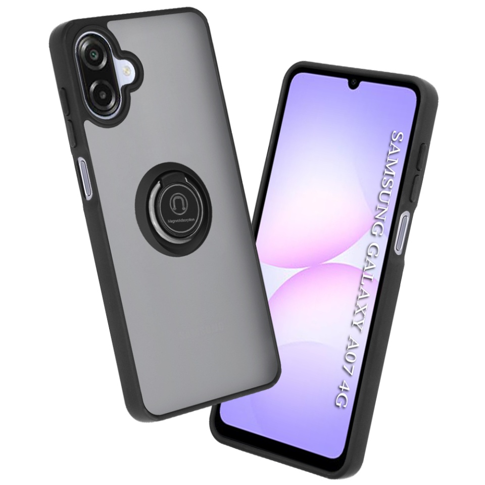 Husa pentru Samsung Galaxy A07 4G, SKYDDAR INNOVATION, Glinth cu Inel Rotativ 360° Magnetic, set cu sticker, Negru