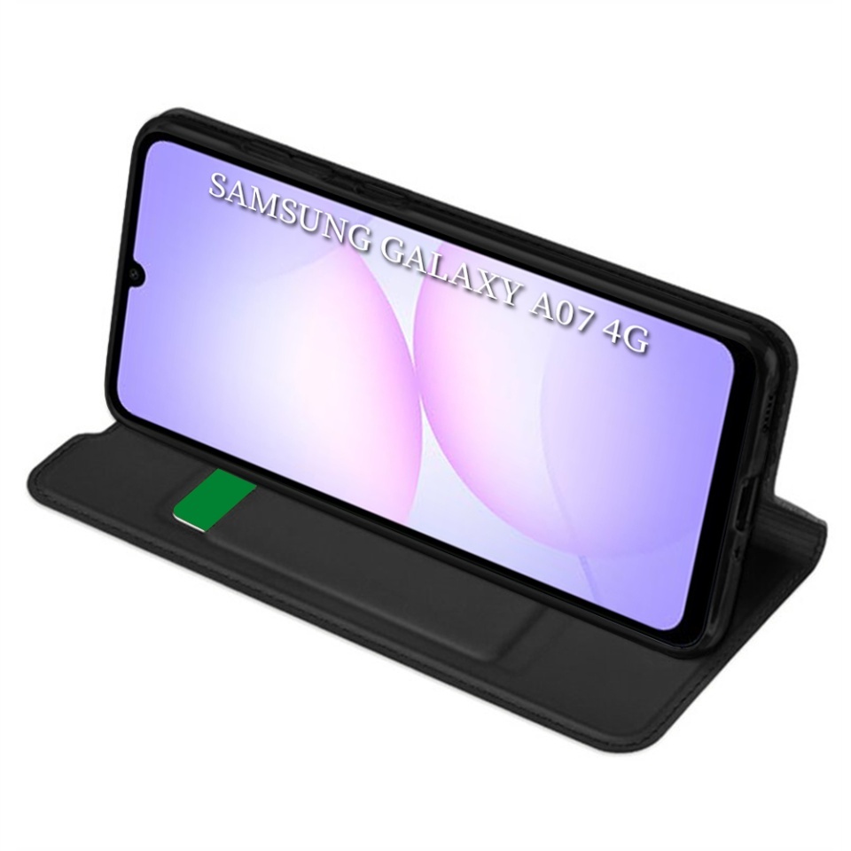 Husa pentru Samsung Galaxy A07 4G, SKYDDAR INNOVATION, Magskin Book, tip Carte cu Portofel Interior, set cu sticker, Negru - 1 | YEO