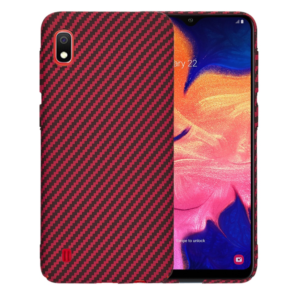 Husa pentru Samsung Galaxy A10, Finisaj Premium cu Textura de Carbon, Design Elegant, SKDR CarbonFlex - Rosu