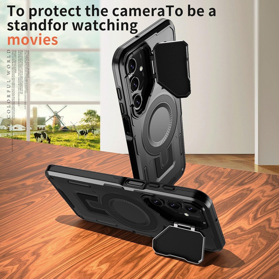 Husa pentru Samsung Galaxy A14 5G / Galaxy A14 4G, SKYDDAR INNOVATION, CamVault MagSafe cu Protectie Camera, set cu sticker, Negru - 2 | YEO